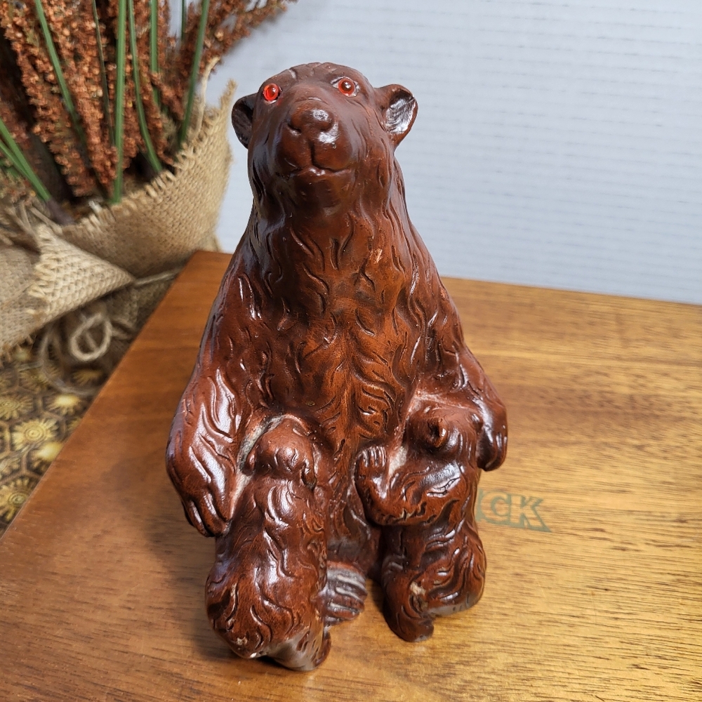 Vintage Resin Brown Mama Bear and Two Cubs Figurine